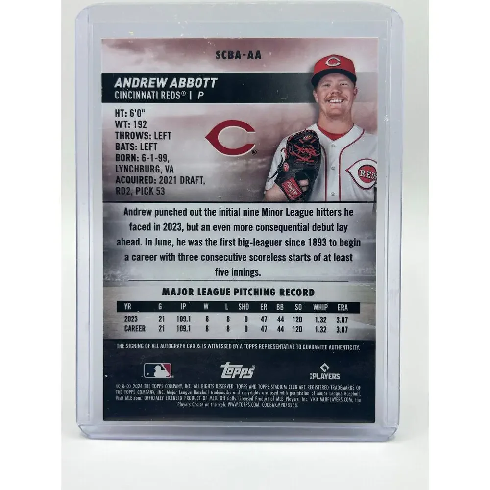 2024 Topps Stadium Club Andrew Abbott Rookie On Card Auto Cincinnati Reds RC - Picture 2 of 2